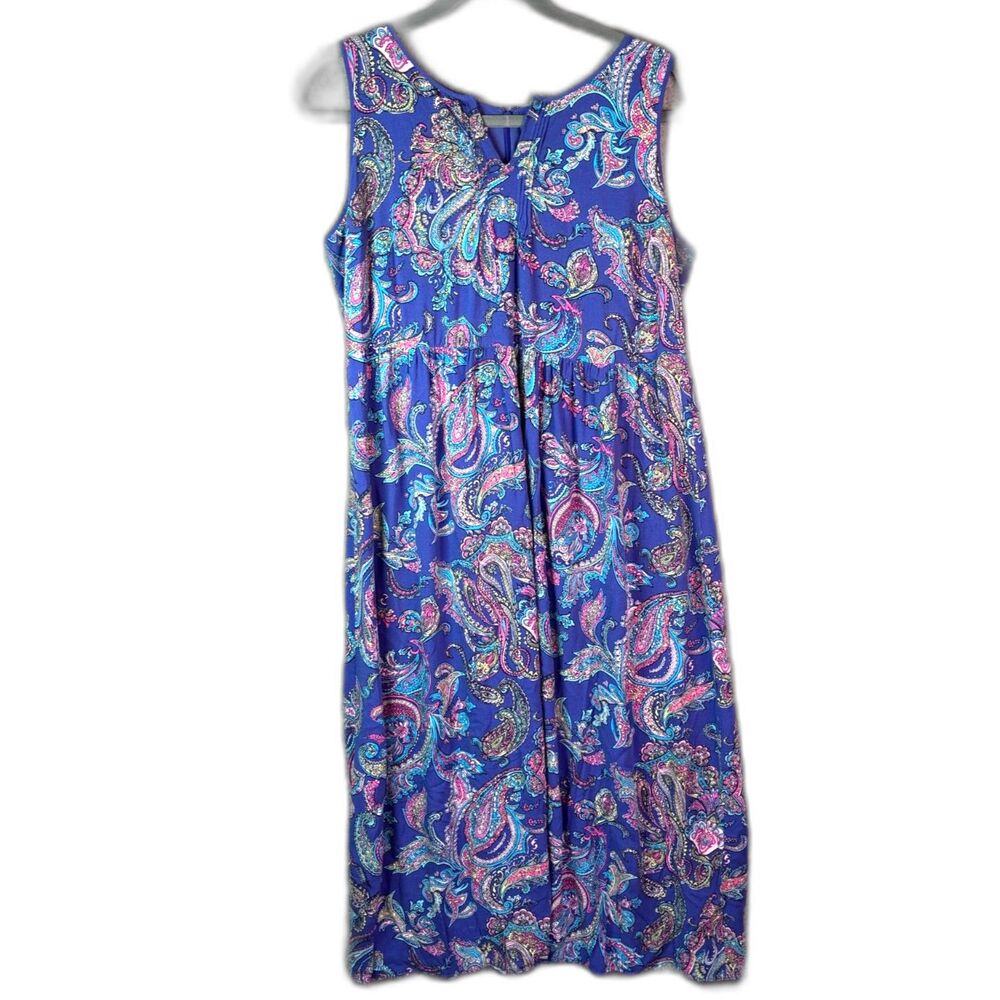 Talbots Woman Maxi Dress 18W Purple Pink Paisley Rayon Boho Sleeveless